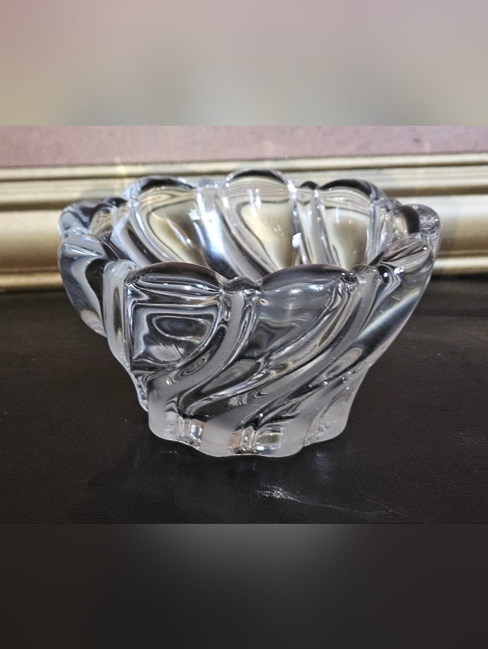 Vintage Mikasa Peppermint Frost Crystal Bowl Featuring a Clear & Frosted Swirl